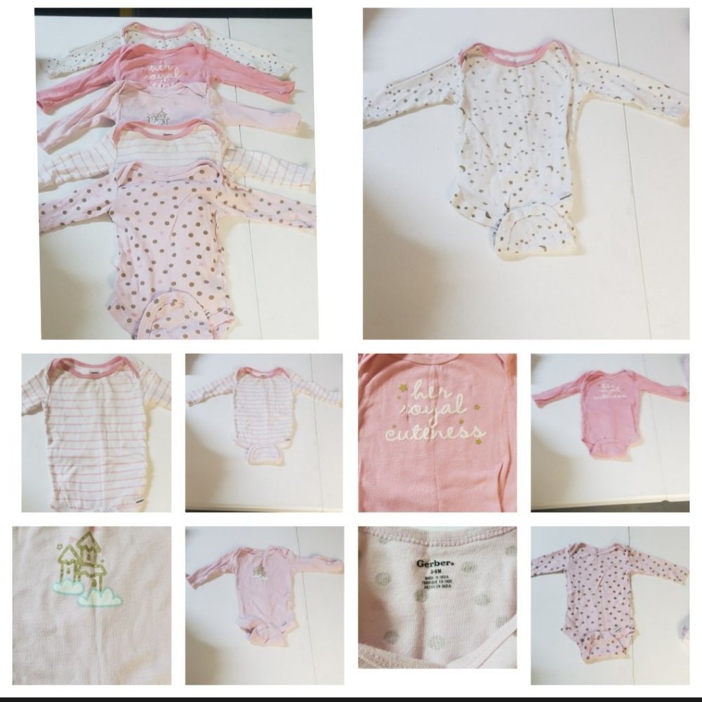 Five (3-6 month) girls cute long sleeve onesies.